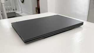 Asus Zenbook Duo (2025) laptop closed to show its exterior chassis and clamshell top