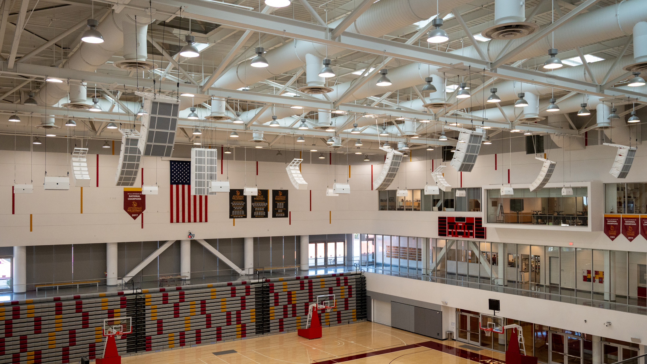 The interior of an empty Claremont McKenna College’s Athletic Center.