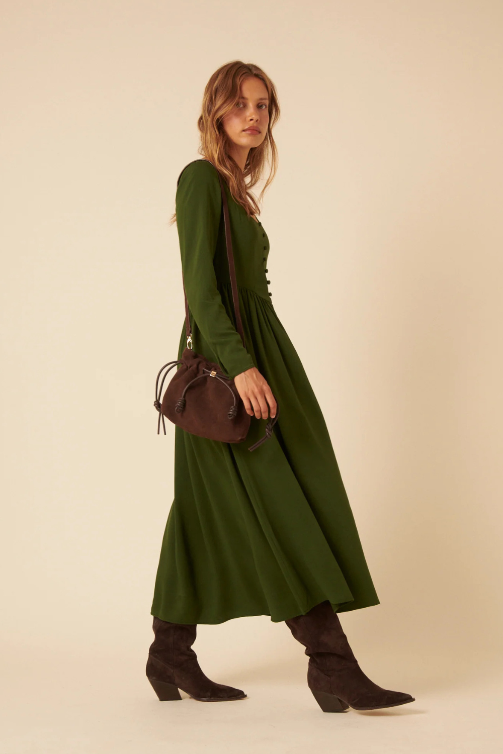 Green Long Sleeve Cora Midi Dress