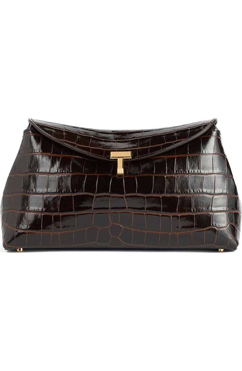 T-Lock Croc Embossed Leather Clutch