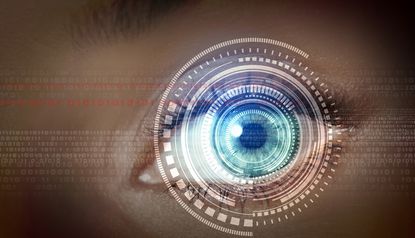 close-up of a woman's eye in the process of being scanned