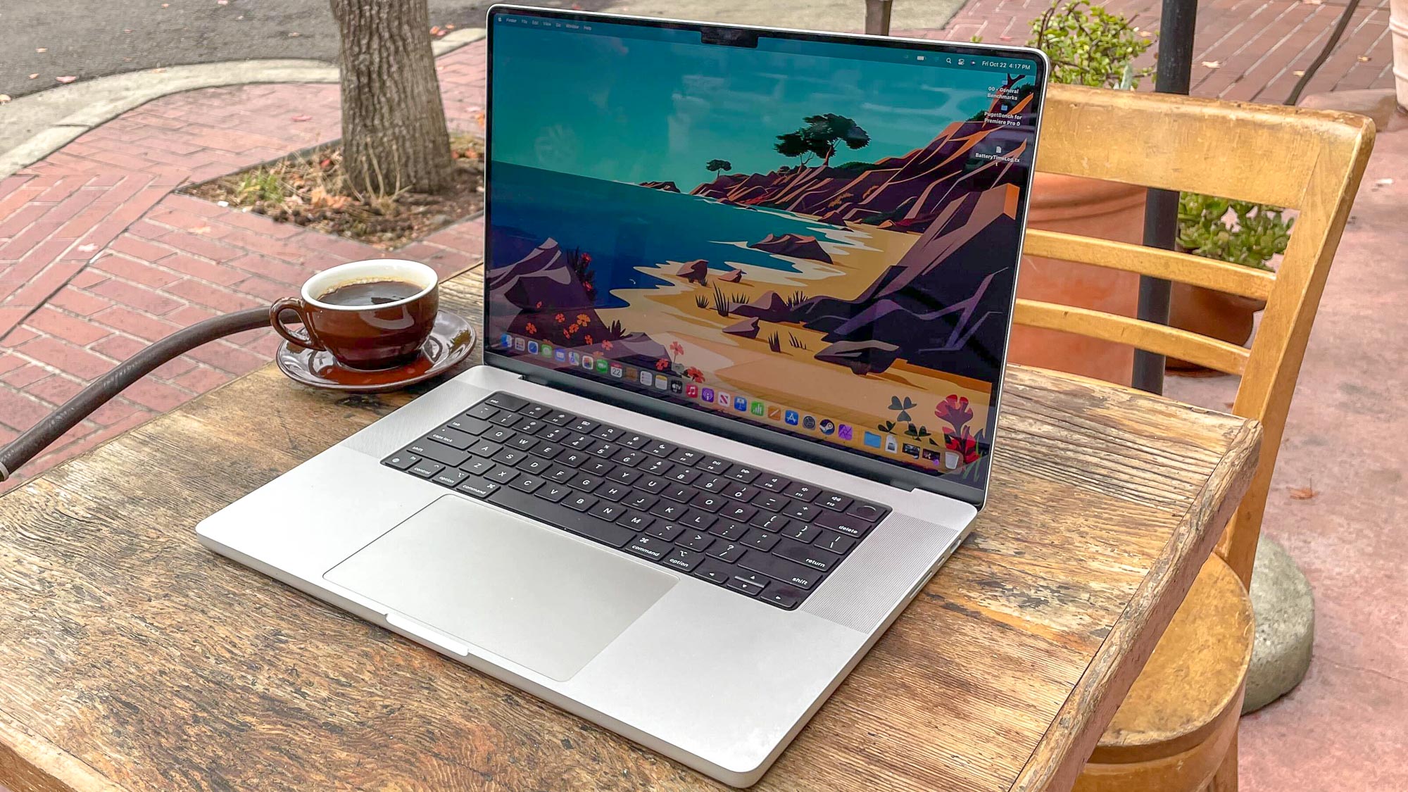 MacBook Pro 16-inch 2021 on a table outdoors