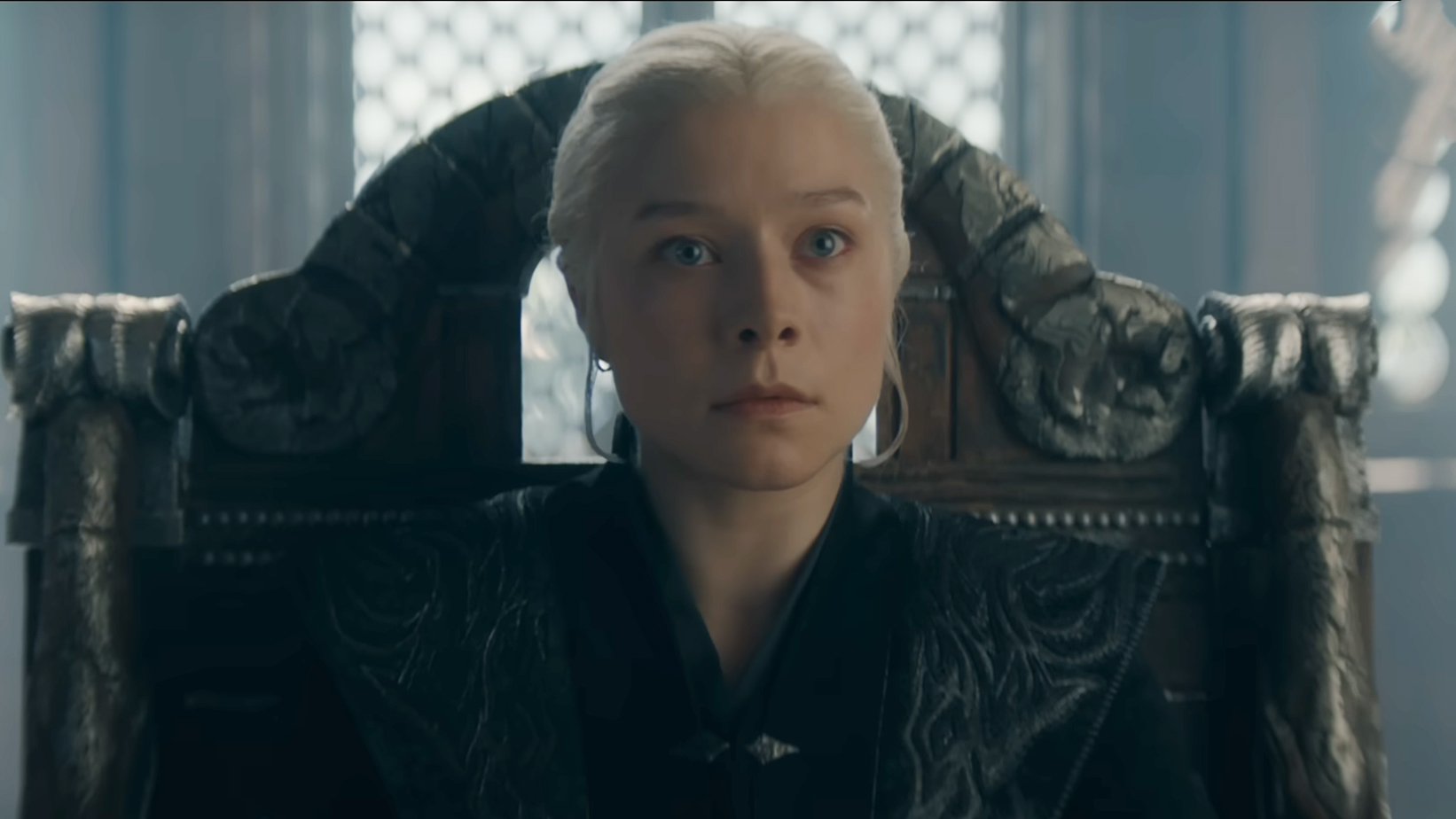 Rhaenyra sitting at the head of her High Council in House of the Dragon season 3 episode 7