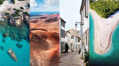 A composite images of four different photographs taken on European islands