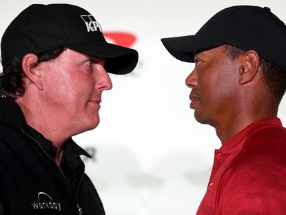 Sky Sports To Show Tiger Woods Vs Phil Mickelson Match Tiger Woods Vs Phil Mickelson The Match Press Conference