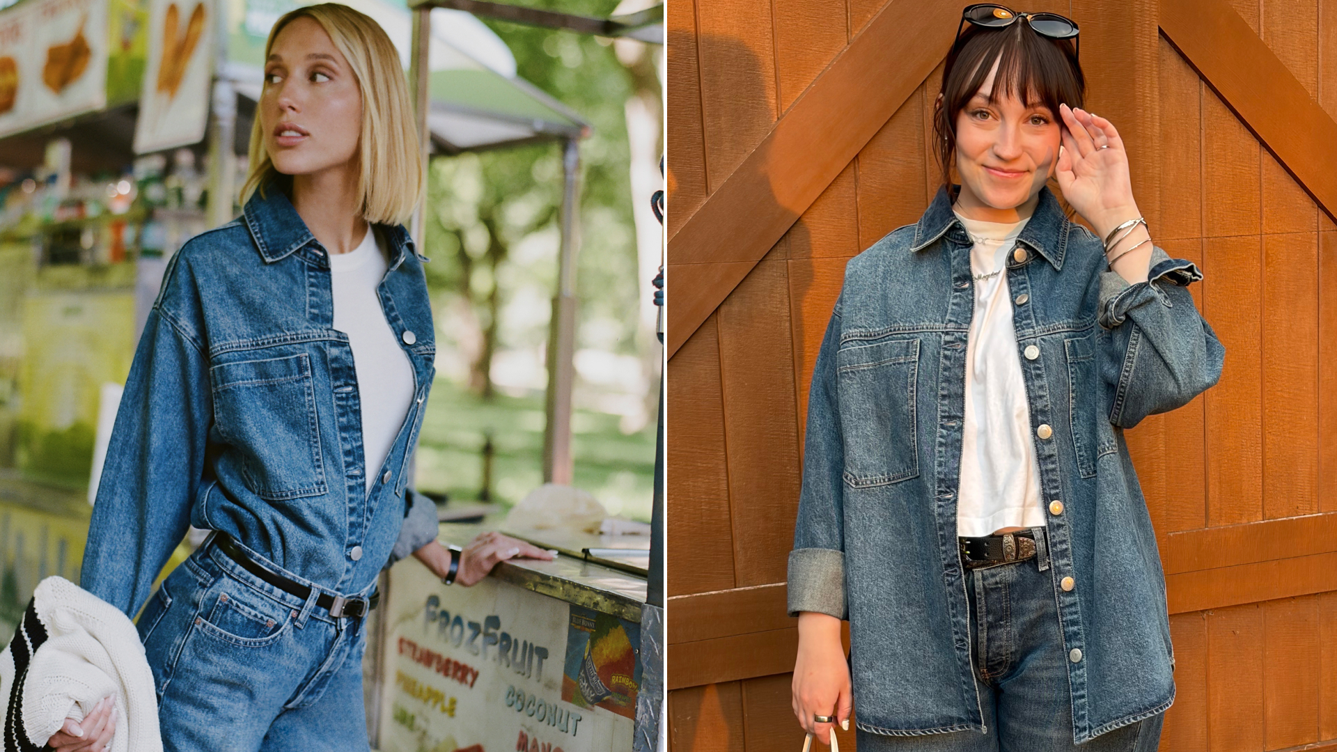 collage of Princess Olympia of Greece and Meguire Hennes wearing denim from the DL1961 x Moda Operandi collaboration 