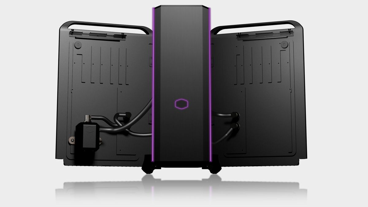 The Cooler Master Cooling X gaming PC with open side panels.