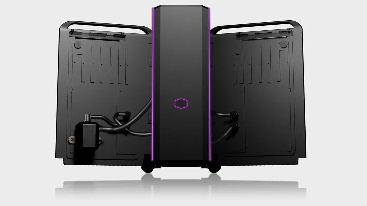 The Cooler Master Cooling X gaming PC with open side panels.