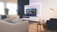 Sky glass TV in living room on TV bench