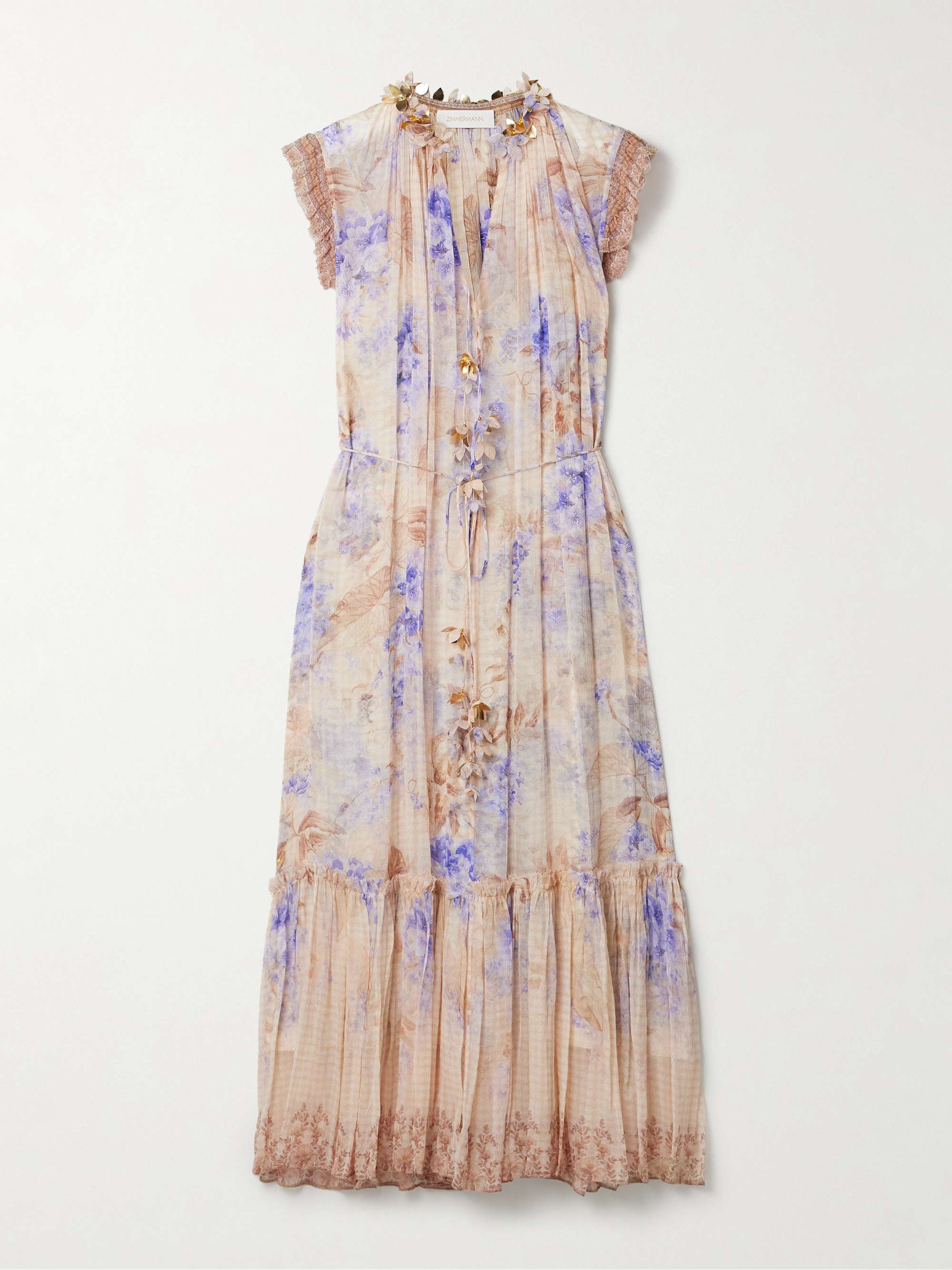 Dawning Appliquéd Floral-Print Crepon Midi Dress