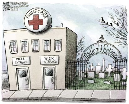 Political cartoon U.S. AHCA health care reform Medicaid cuts