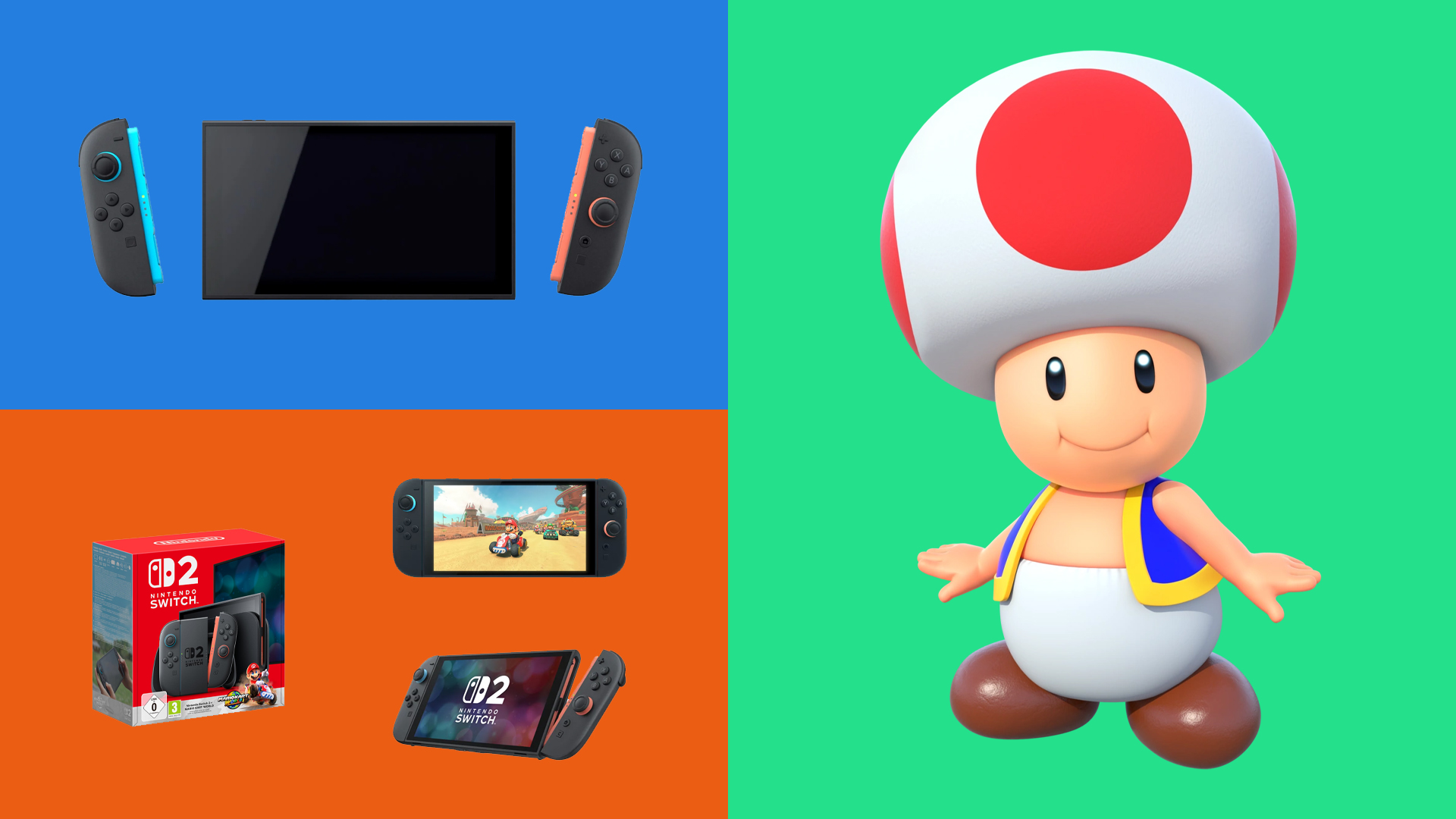 An array of Nintendo Switch characters and consoles. 