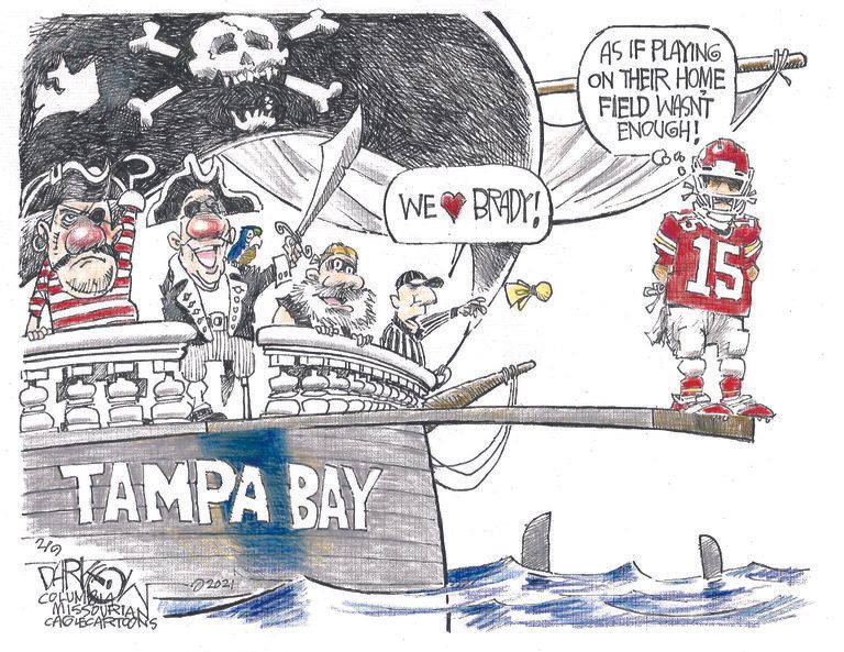 Editorial Cartoon U.S. buccaneers super bowl LV brady mahomes chiefs