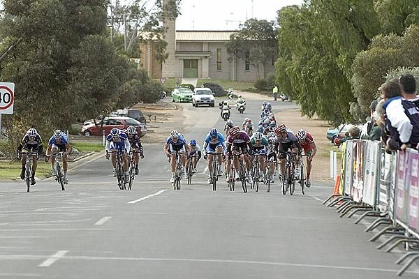The peloton had reformed by the time they hit Ouyen and the charge for the finish was on.