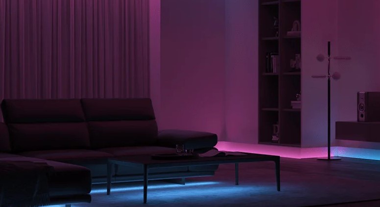 Sofa illuminated with Govee LED smart light strip underneath