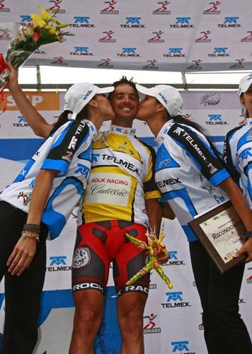 Race leader Francisco Mancebo (Rock Racing) gets the kisses...