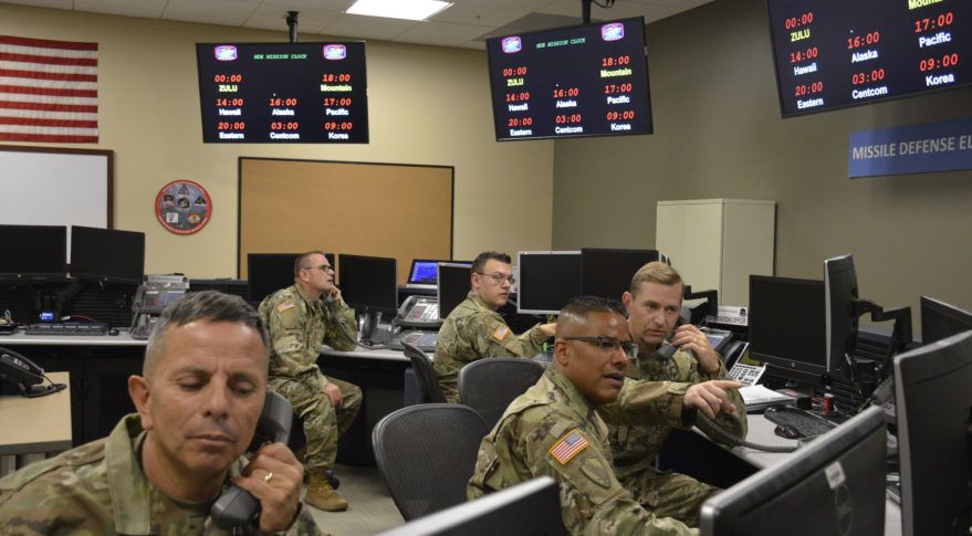 100th Missile Defense Brigade National Guard soldiers operate missile warning satellites at Schriever Air Force Base, Colorado.