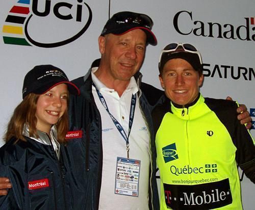 Race promoter Daniel Manibal with Amber Neben after her 2003 Grand Tour du Montreal win.