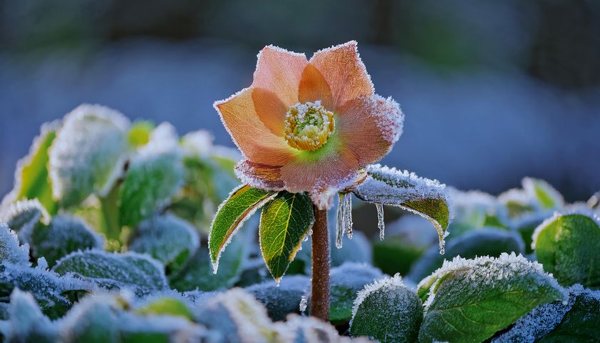 Hellebore covered in frost
