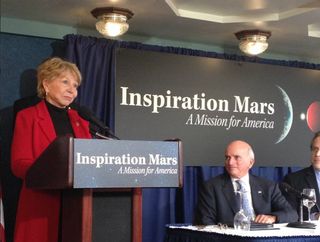 June Scobee Rodgers Speaks at Inspiration Mars Press Conference