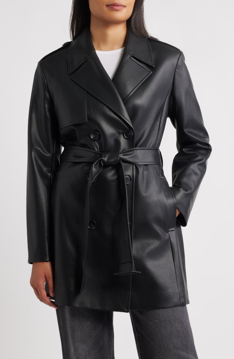 Faux Leather Trench Coat
