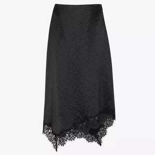 Lace-Trim High-Rise Satin Midi Skirt