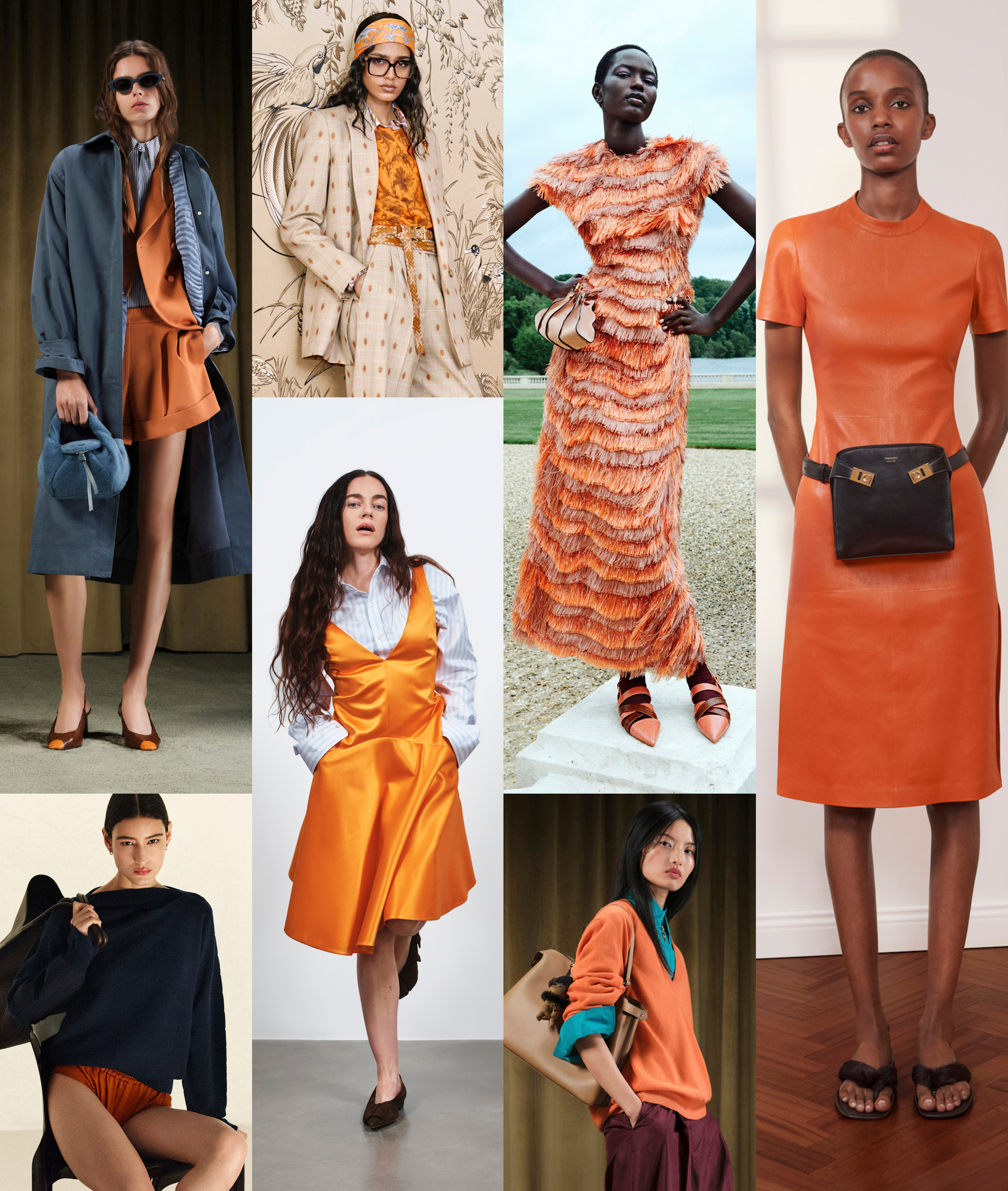 winter 2026 color trends, orange at Fendi, Victoria Beckham, Etro, JW Anderson, Ulla Johnson, Ferragamo Resort 2026