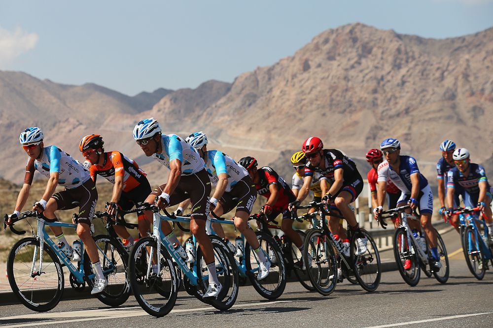 The peloton rides through the Oman countryside during stage two of the 2016 Tour of Oman