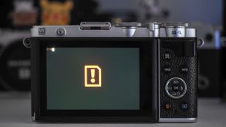 Camera displaying a memory card error