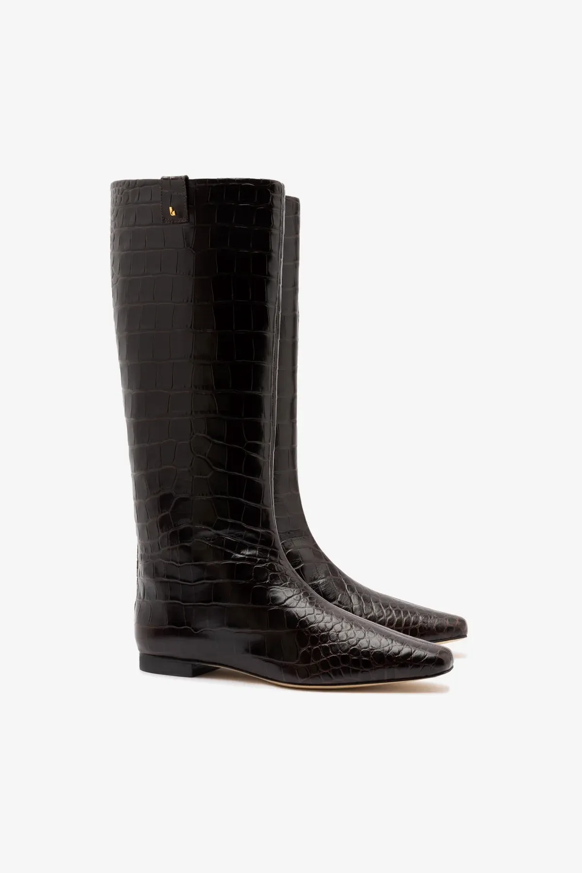 Larroud&amp;eacute;, Alexis Flat Boot in Brown Croc Leather