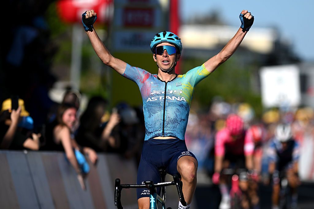 LA GRANDE BEROCHE SWITZERLAND MAY 01 Lorenzo Fortunato of Italy and XDS Astana Team celebrates at finish line as stage winner during the 78th Tour De Romandie 2025 Stage 2 a 157km stage from La Grande Beroche to La Grande Beroche UCIWT on May 01 2025 in La Grande Beroche Switzerland Photo by Dario BelingheriGetty Images