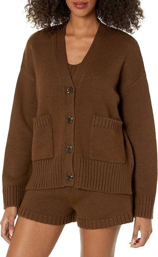 The Drop + Brigitte Chunky Button Front Pocket Ribbed Cardigan