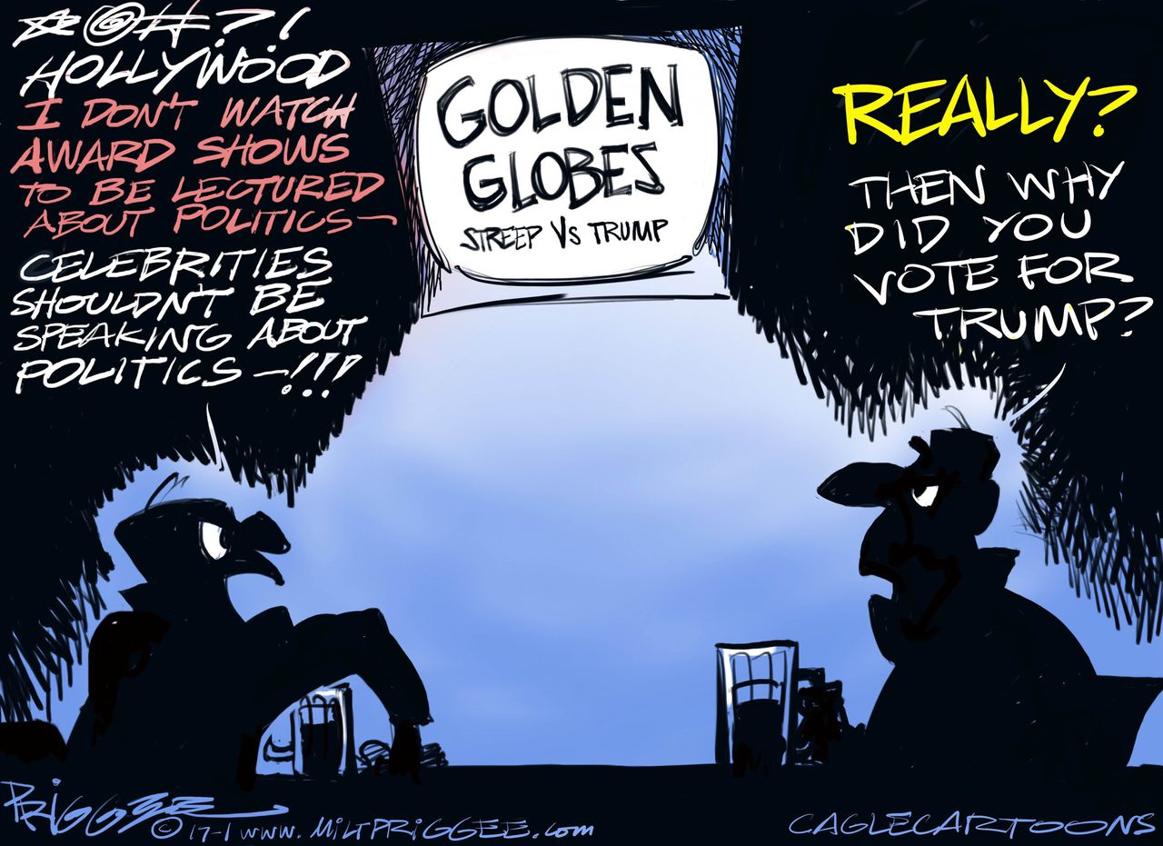 Political cartoon U.S. Meryl Streep Donald Trump Golden Globes speech