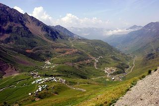 The beautiful view from atop the Col du Tourmalet summit.