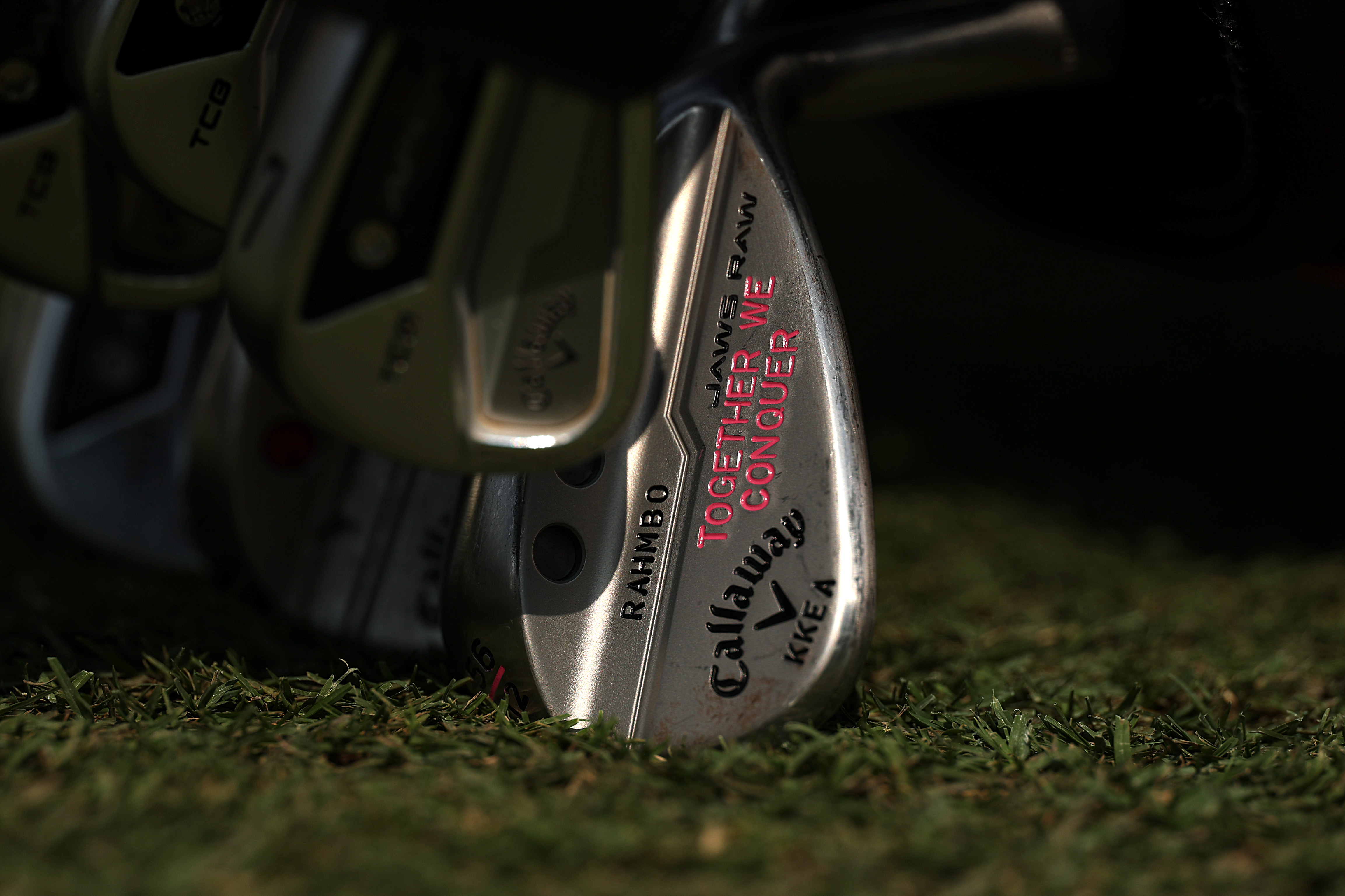 A close up of Jon Rahm's wedge