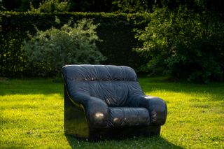 Black sofa in farm