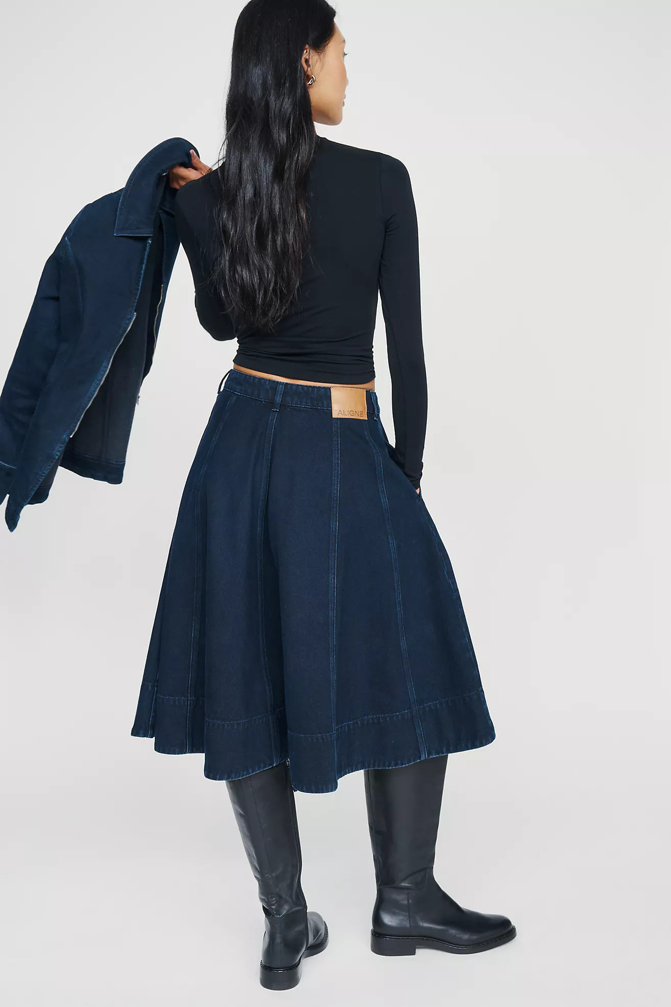Aligne Lana 100% Cotton Denim Midi Skirt