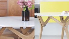 dining room with wooden table and flower pot