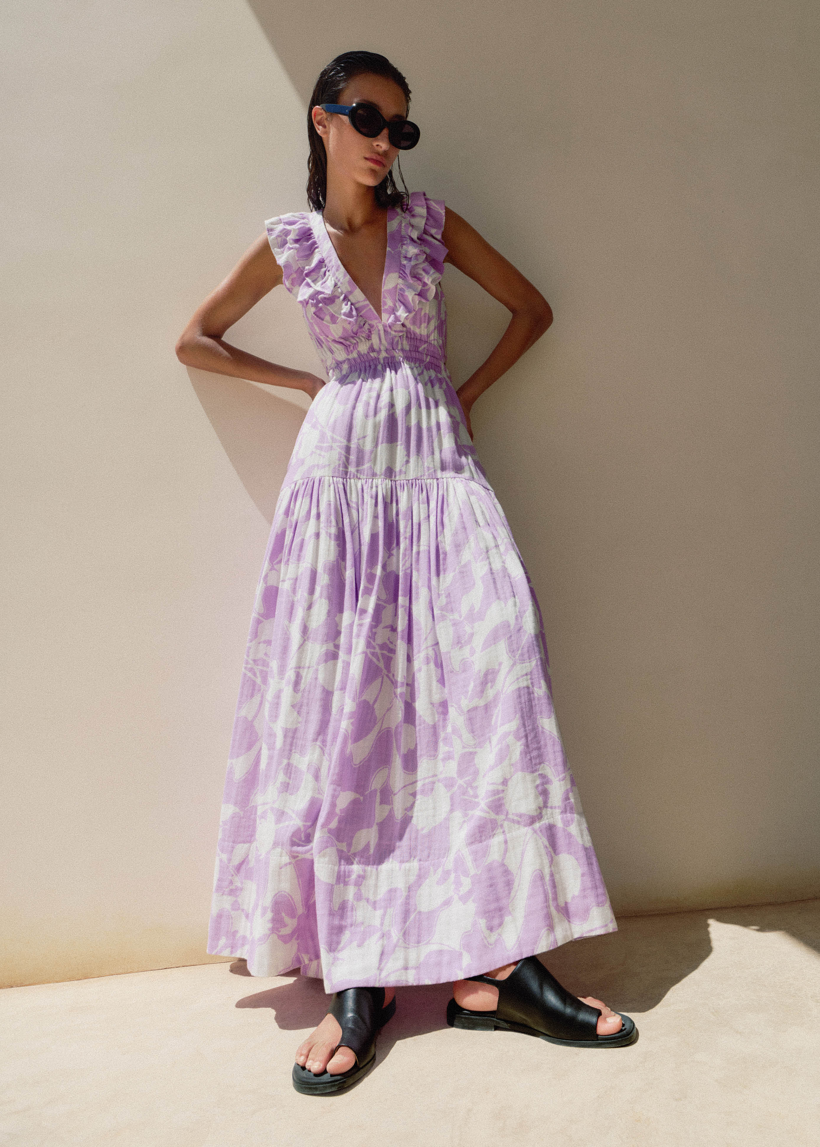 Cheesecloth Tulip Print Full-Length Dress