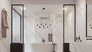 marble bathroom with freestanding bath