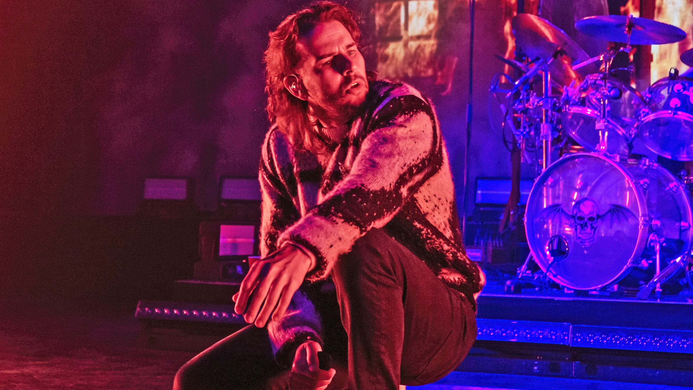 M.Shadows of Avenged Sevenfold performs at Pine Knob Music Theatre on October 18, 2023 in Clarkston, Michigan.