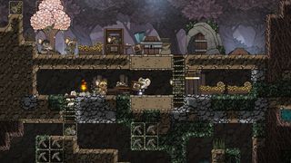 Ratopia screenshot showing an underground base where rat citizens carry boxes down below