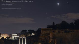 The new moon meets Venus and Jupiter, the two brightest 'stars', in the sky on Feb. 22 early in the morning.