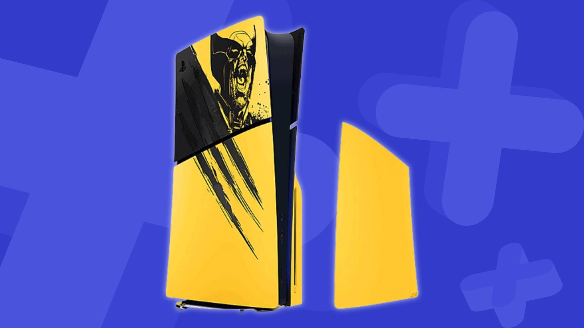 Image of the Battle Yellow PS5 console covers on a blue GamesRadar+ background.