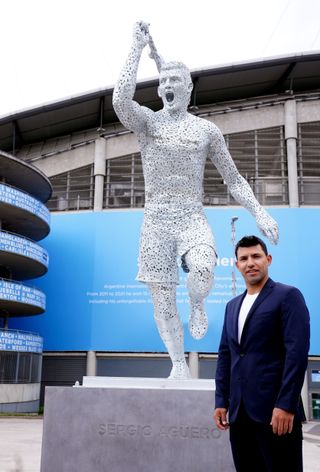 Aguero was back in Manchester for the unveiling of the statue