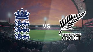 A cricket pitch with the England and New Zealand logos on top, for the England vs New Zealand live stream of the T20 World Cup