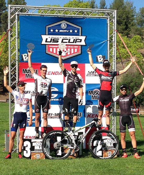 Marco Fontana (Cannondale Factory Racing) atop the elite men's podium at the Bonelli Park short track race