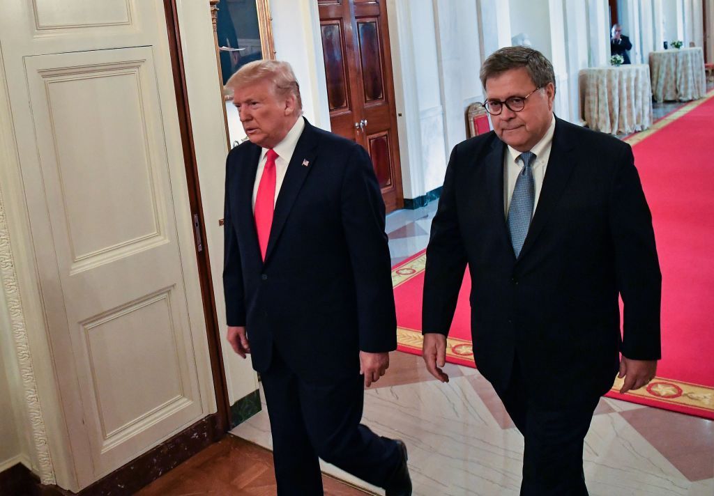 William Barr and Donald Trump.