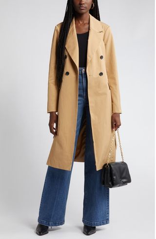 Stretch Cotton Blend Belted Trench Coat