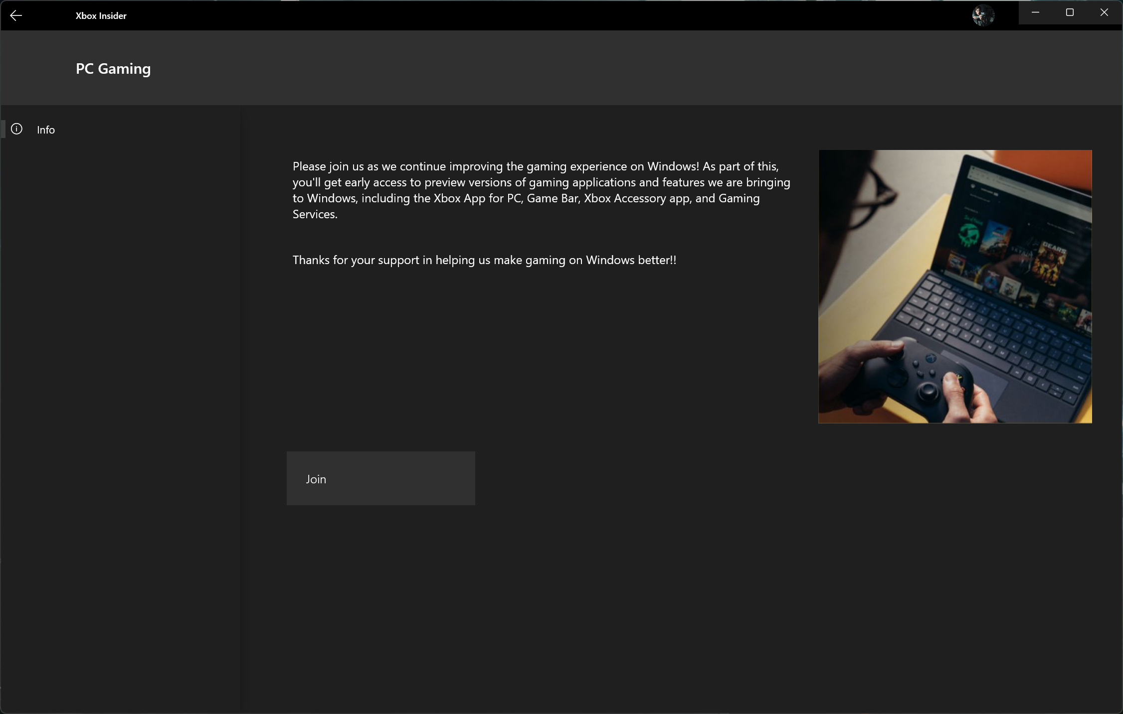 PC Gaming Preview inside the Xbox Insider Hub app